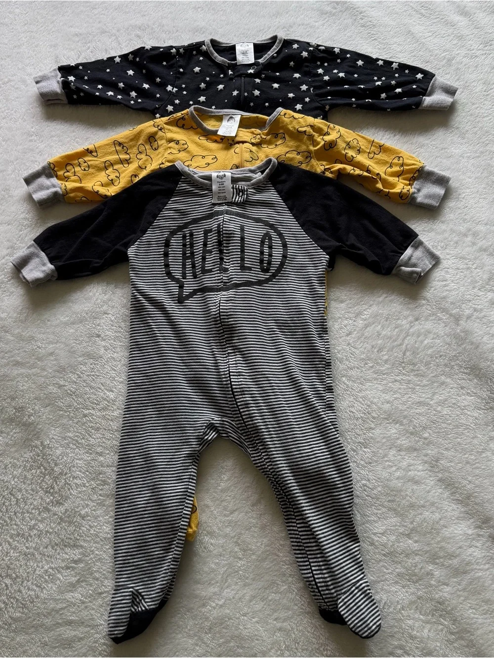 Carter's Striped Black & Gray Footed One-Piece with Yellow and Black 6/9 M